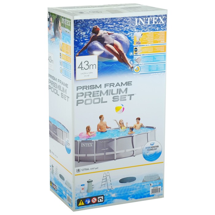 Бассейн каркасный Prism Frame, фильтр-насос, лестница, тент, подстилка, 26720NP INTEX