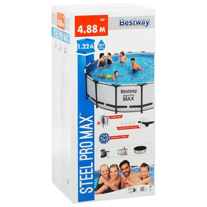 Бассейн каркасный, фильтр-насос, лестница, тент, 5612Z Bestway