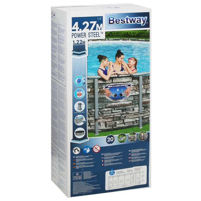 Бассейн каркасный Power Steel, фильтр-насос, лестница, тент, 56993 Bestway